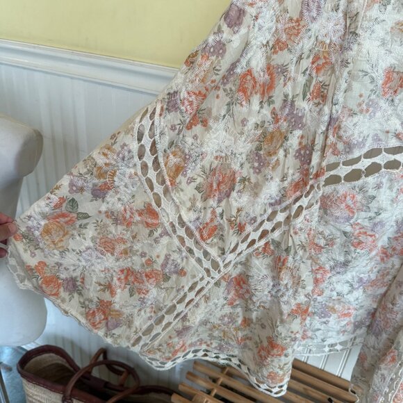 Torrid Floral Lace Open-Front Kimono 3/4 Size 100% Cotton Lightweight Boho Style - Picture 6 of 6